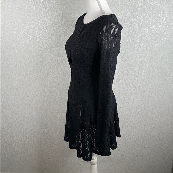 Free People Black Lace Flowy Fit & Flare Whimsigoth Goth Fairy Grunge Dress Sz M - Picture 3 of 7